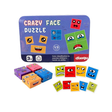 Wooden Face Cube Puzzle - Emoji Expression Matching Game for Kids, Develops Fine Motor Skills, Hand-Eye Coordination & Focus, Educational Toy for Ages 3+