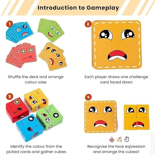 Wooden Face Cube Puzzle - Emoji Expression Matching Game for Kids, Develops Fine Motor Skills, Hand-Eye Coordination & Focus, Educational Toy for Ages 3+