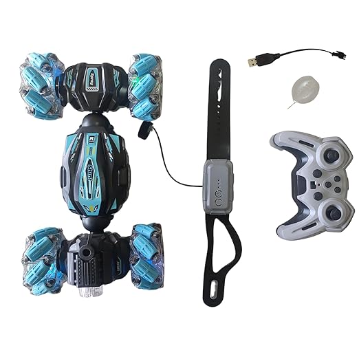 RC Stunt Car with Gesture Sensor, 2.4Ghz 4WD Double-Sided Off-Road Vehicle, 360 Degree Flips with Lights and Music for Kids Birthday Gift