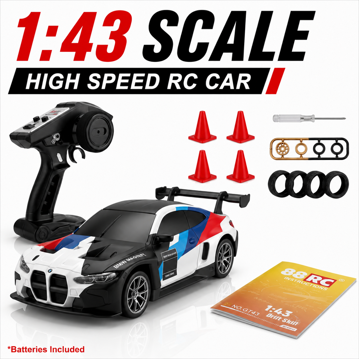 CRAZINOS RC Drift Car | 1:43 Scale | 4WD High Speed Car with