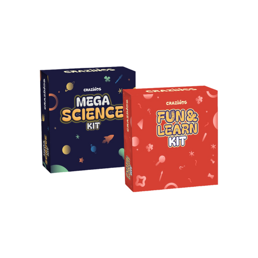 Crazinos Combo: Mega Science Kit + Fun & Learn Kit | The Ultimate DIY Experience for Kids 4+ Years