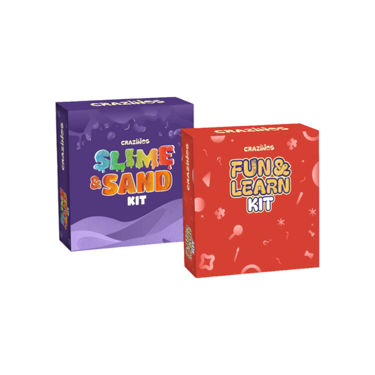 Crazinos Combo: Fun & Learn Kit + Ultimate Slime & Sand Kit | DIY Adventure Pack for Kids 4+ Years