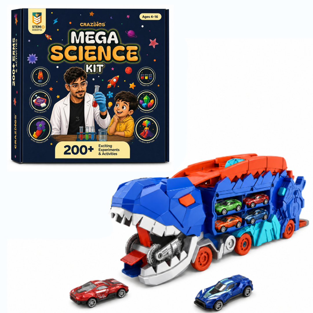 CRAZINOS Mega Science Kit & Dinosaur Transport Truck Combo for