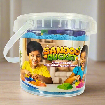 Sandoo Bucket | 1Kg Kinetic Sand for Kids with 15 Moulds & Tools | Magic Sensory Sand Toy Set for Boys & Girls Age 3+ | DIY Educational Activity Kit & Birthday Gift Idea