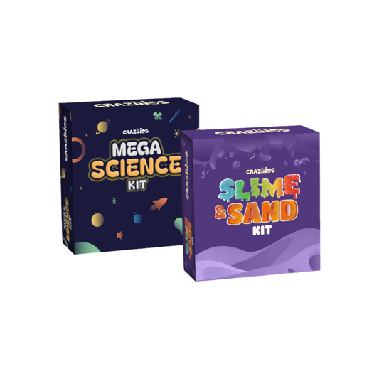 Crazinos Combo: Mega Science Kit + Ultimate Slime & Sand Kit | Explosive Experiments & Sensory Fun for Kids 4+ Years