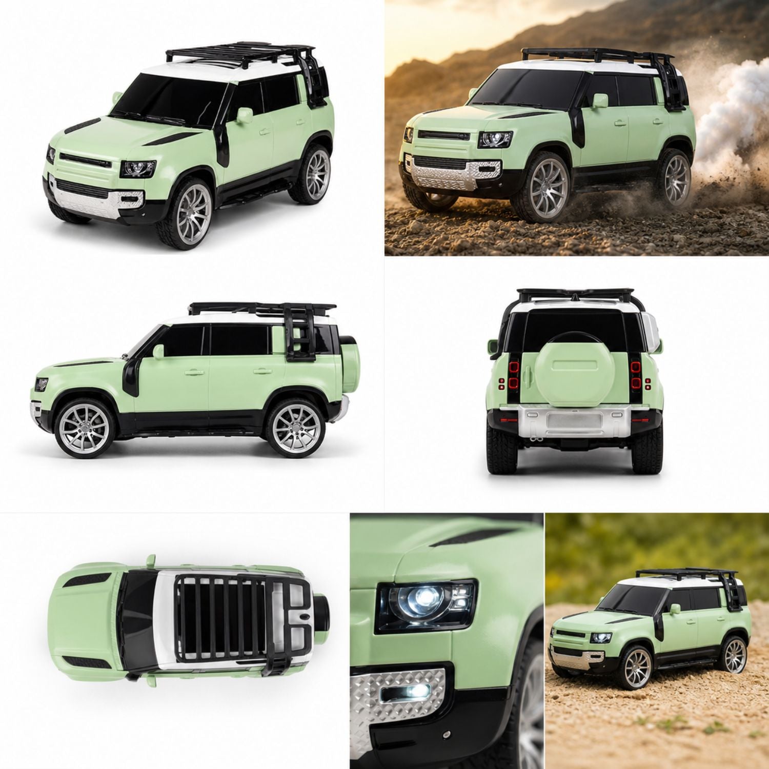 Crazinos Defender GREEN - RC SUV with LED Lights & Smoke Effect (1:16 Scale)