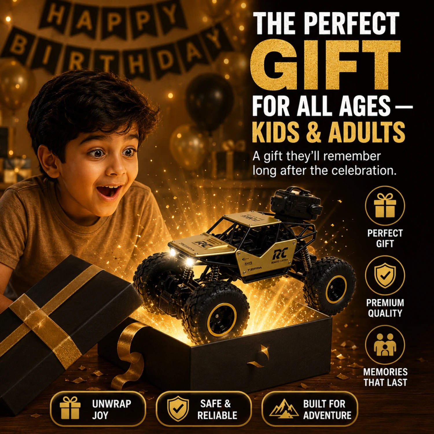Crazinos Rock Explorer GOLDEN - RC Monster Truck with Smoke Effect (1:16)