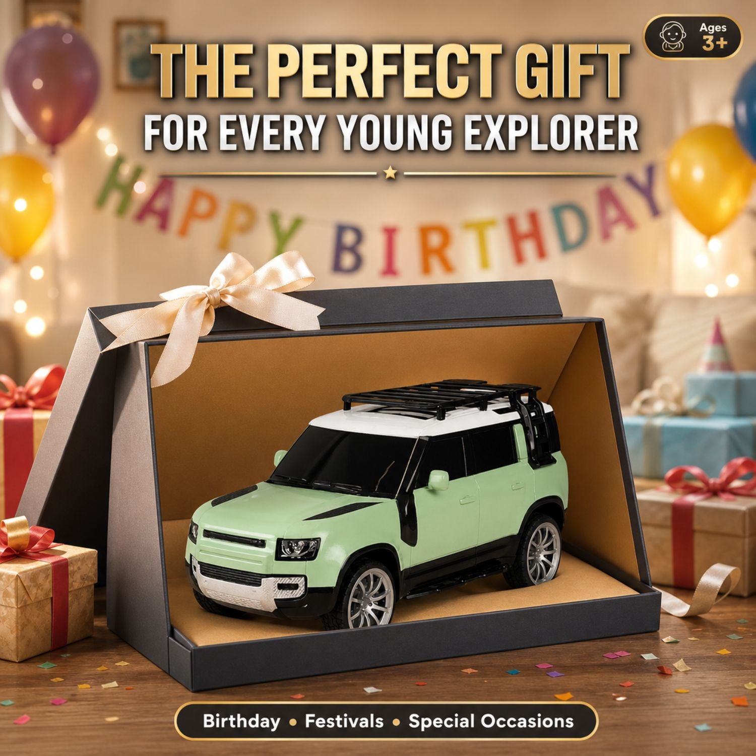 Crazinos Defender GREEN - RC SUV with LED Lights & Smoke Effect (1:16 Scale)