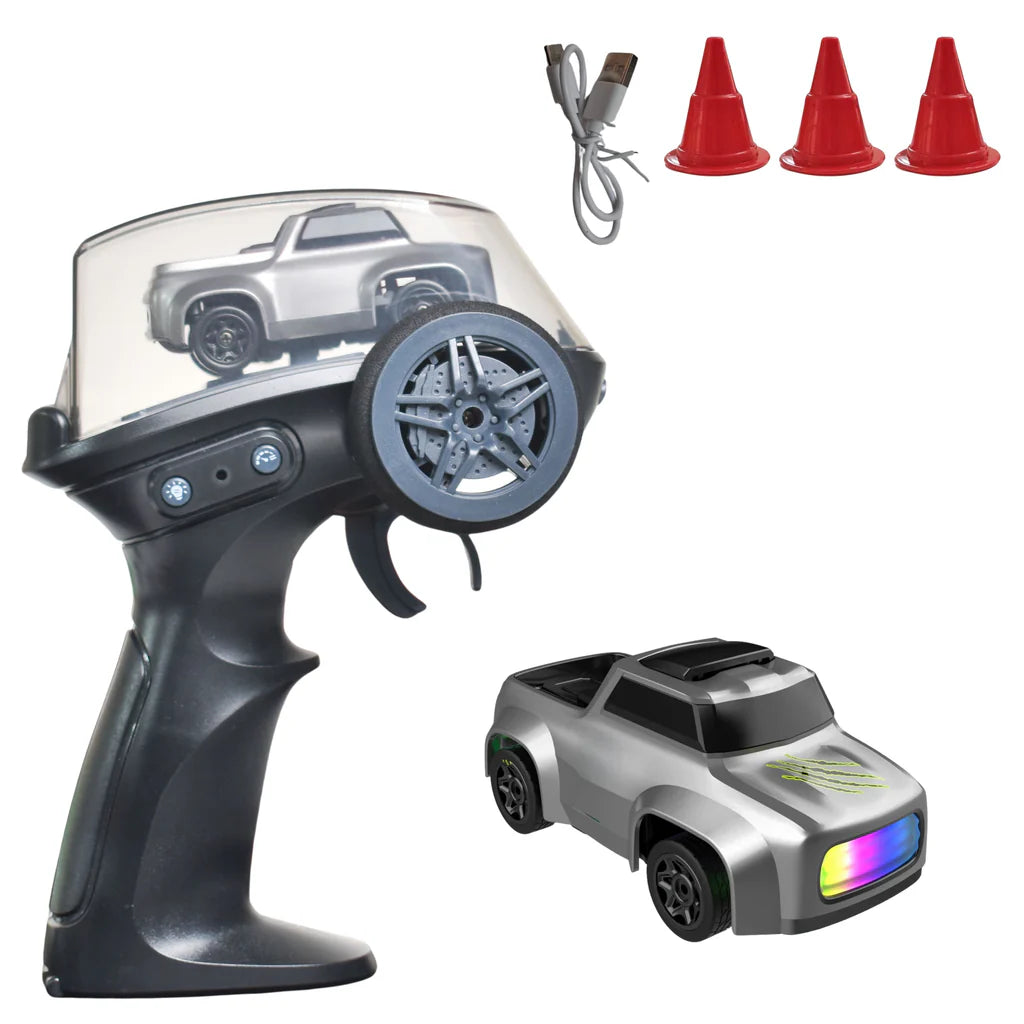 Desktop Remote Control Car | 2.4Ghz, 1:64 Scale | Best for Gift, Rc Cars, Remote Control Car Toy, Rc Drifting Cars, Interchangable Wheel Sleeves, 4 Light & 2 Speed Modes (MINI RC CAR)