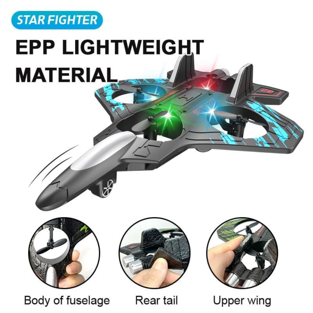 Crazinos RC Plane 2.4 GHz Remote Control Airplane for Kids, Fighter Jet Toy with LED Lights, 360 Degree Stunt Roll, Easy to Fly Stable Design