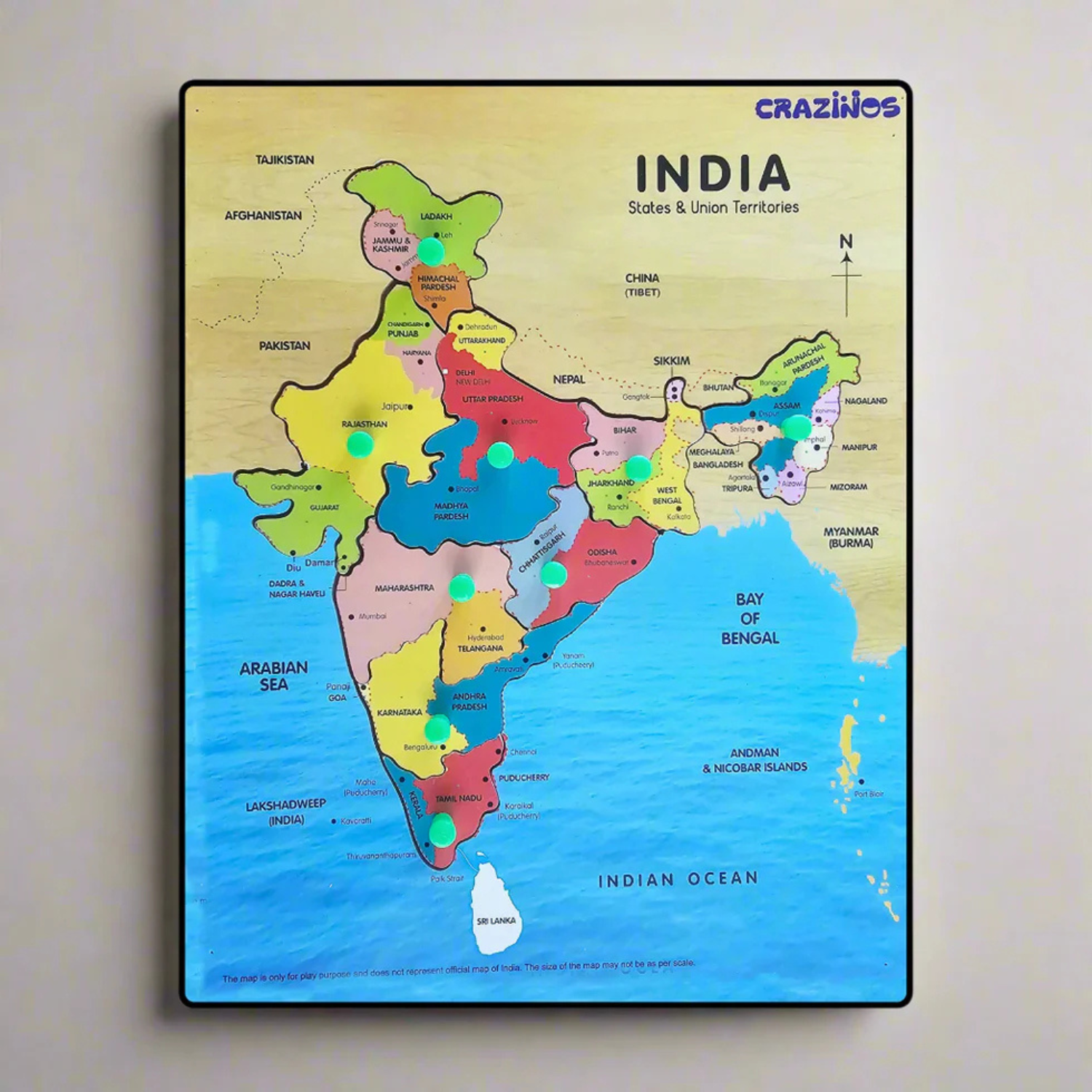 Crazinos 3-in-1 Learning Combo for Kids | India Map Puzzle, Tangram & Musical Water Whistle | Educational Toys Age 3+