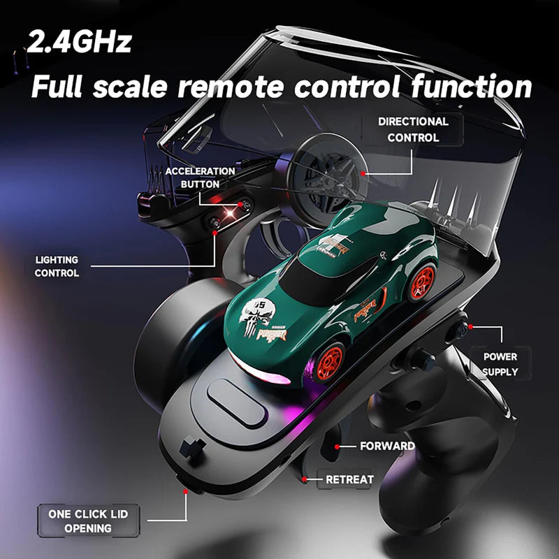 Desktop Remote Control Car | 2.4Ghz, 1:64 Scale | Best for Gift, Rc Cars, Remote Control Car Toy, Rc Drifting Cars, Interchangable Wheel Sleeves, 4 Light & 2 Speed Modes (MINI RC CAR)