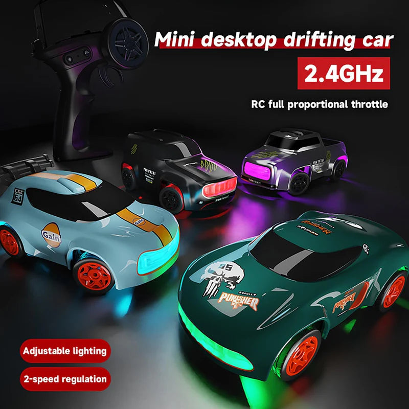 Desktop Remote Control Car | 2.4Ghz, 1:64 Scale | Best for Gift, Rc Cars, Remote Control Car Toy, Rc Drifting Cars, Interchangable Wheel Sleeves, 4 Light & 2 Speed Modes (MINI RC CAR)
