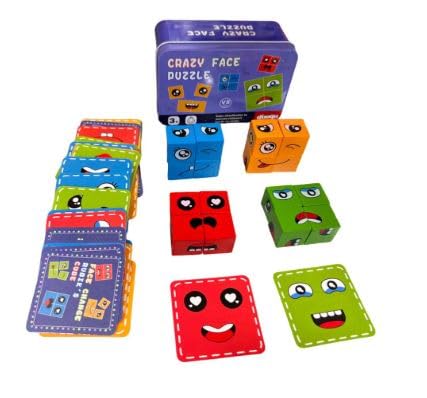 Wooden Face Cube Puzzle - Emoji Expression Matching Game for Kids, Develops Fine Motor Skills, Hand-Eye Coordination & Focus, Educational Toy for Ages 3+