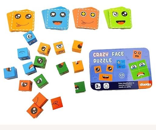 Wooden Face Cube Puzzle - Emoji Expression Matching Game for Kids, Develops Fine Motor Skills, Hand-Eye Coordination & Focus, Educational Toy for Ages 3+