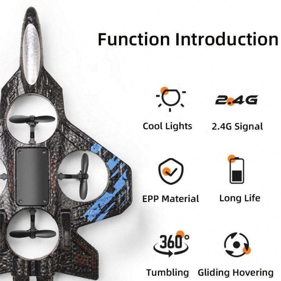 Crazinos RC Plane 2.4 GHz Remote Control Airplane for Kids, Fighter Jet Toy with LED Lights, 360 Degree Stunt Roll, Easy to Fly Stable Design