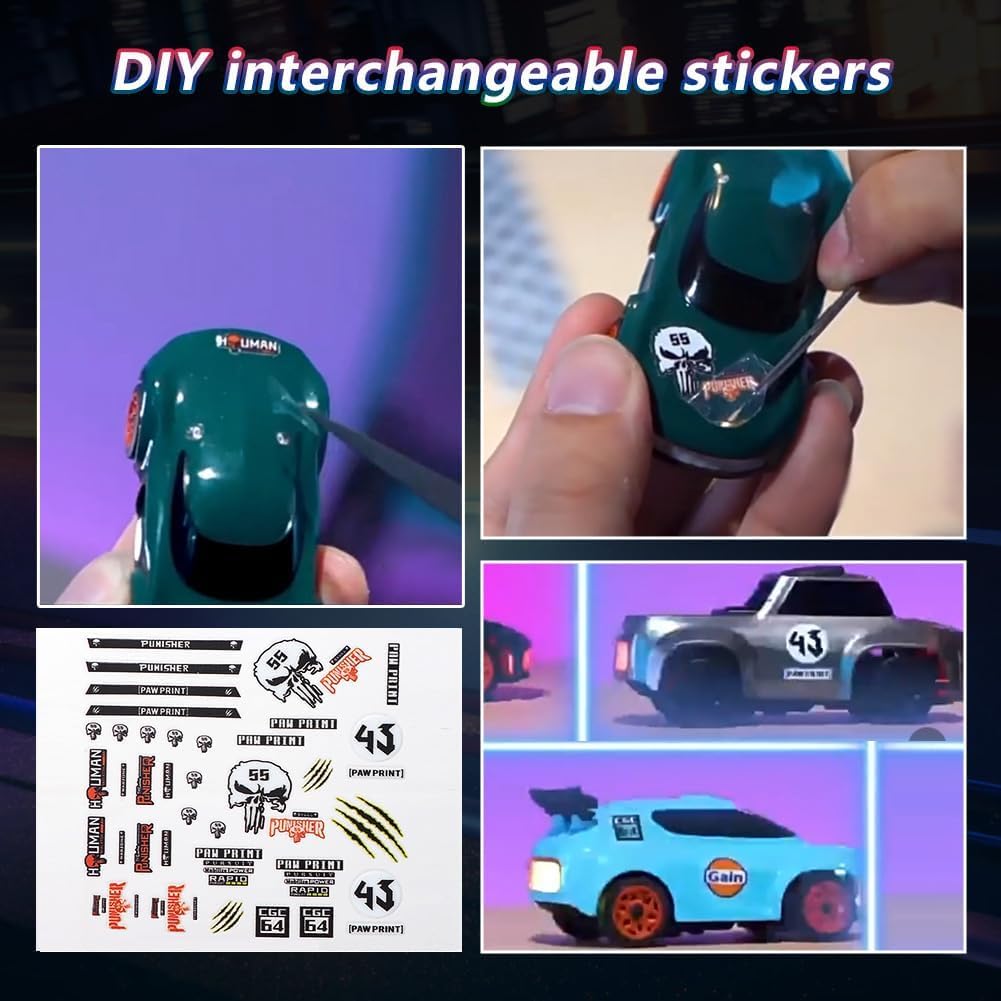 Desktop Remote Control Car | 2.4Ghz, 1:64 Scale | Best for Gift, Rc Cars, Remote Control Car Toy, Rc Drifting Cars, Interchangable Wheel Sleeves, 4 Light & 2 Speed Modes (MINI RC CAR)