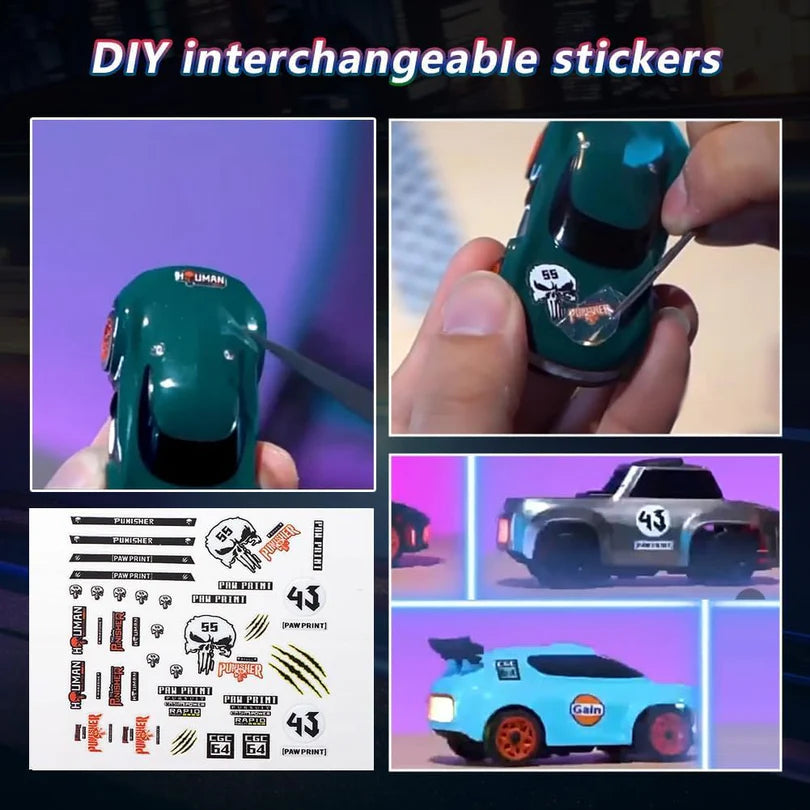 Crazinos Mini RC Drift Car + Slime & Sand Activity Kit | 1:64 Scale Remote Control Car with LED Lights & Drift Wheels + 100+ DIY Activities for Kids 4–16 | Fun Learning & Play Combo Gift for Boys & Girls