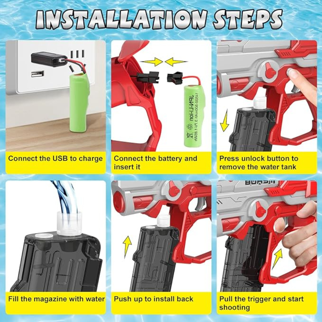 Crazinos Electric Water Gun for Holi - Long Range Up to 32 Ft Rechargeable Pichkari for Kids & Adults