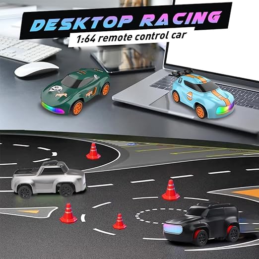 Desktop Remote Control Car | 2.4Ghz, 1:64 Scale | Best for Gift, Rc Cars, Remote Control Car Toy, Rc Drifting Cars, Interchangable Wheel Sleeves, 4 Light & 2 Speed Modes (MINI RC CAR)