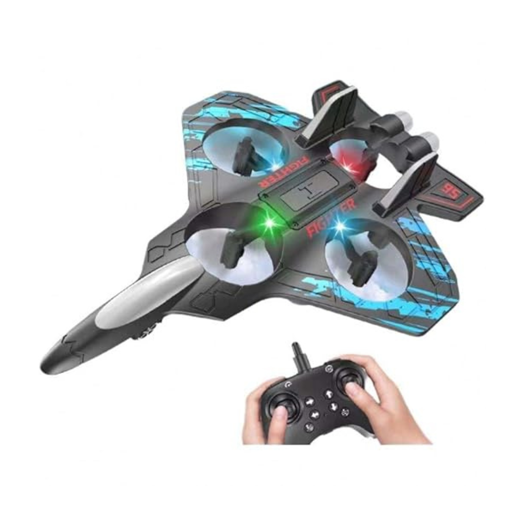 Crazinos RC Plane 2.4 GHz Remote Control Airplane for Kids, Fighter Jet Toy with LED Lights, 360 Degree Stunt Roll, Easy to Fly Stable Design