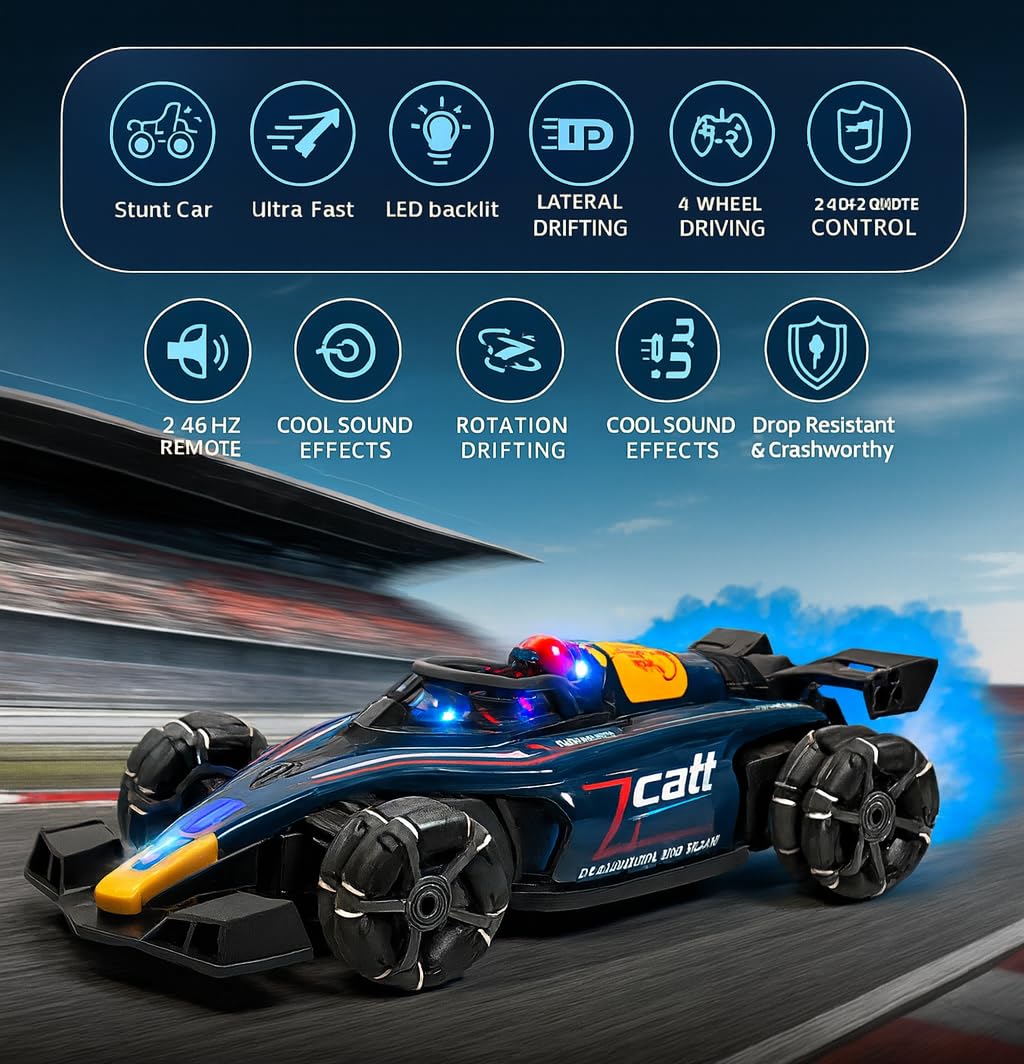 RC 4x4 Rise X One Drift Smoke Car, 2.4Ghz Hand Sensor Gesture Control Sports Racing Car, 360° Rotation with Lights, Music & Spin Stunt Remote Control Cars for 4+ | Best Birthday Gift