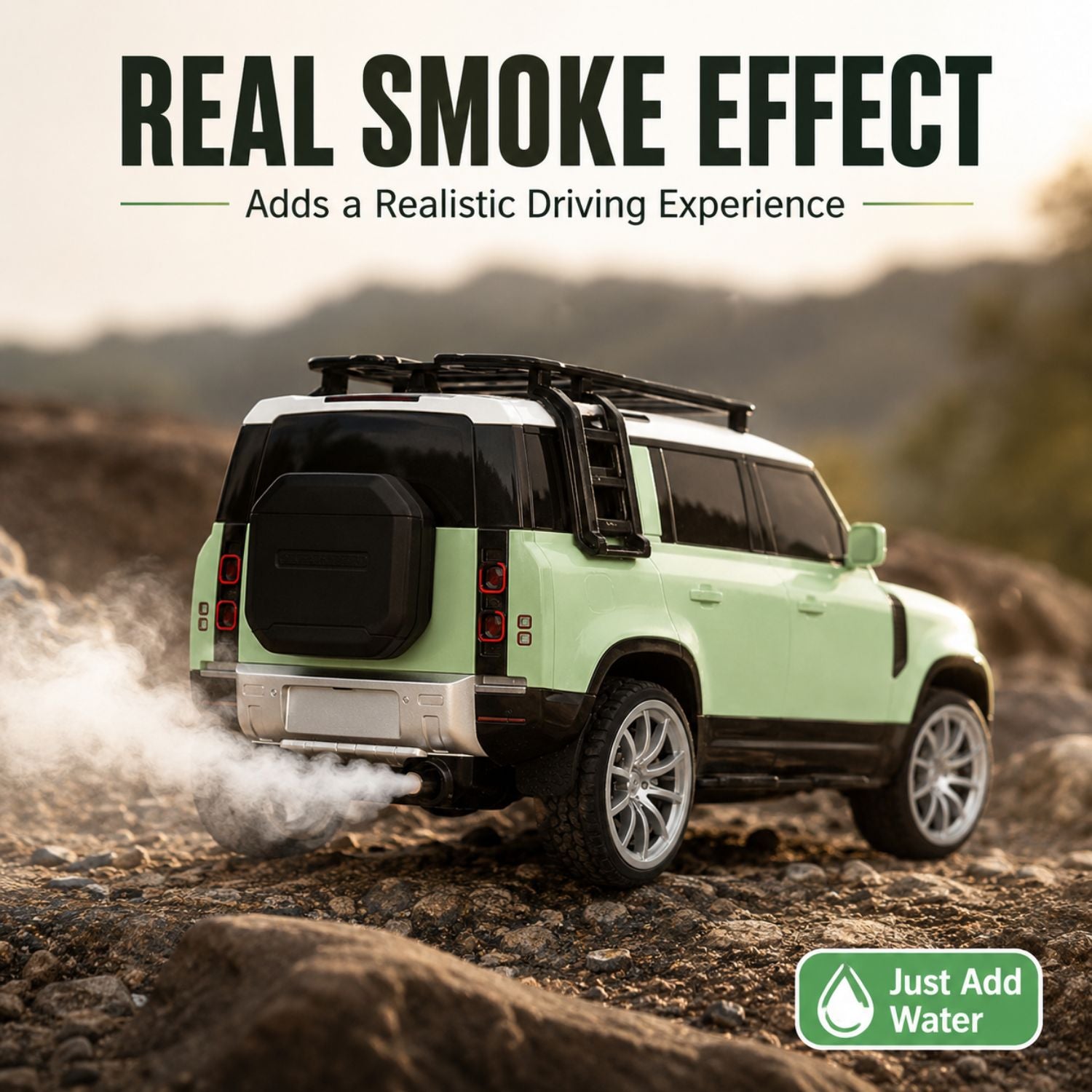 Crazinos Defender GREEN - RC SUV with LED Lights & Smoke Effect (1:16 Scale)