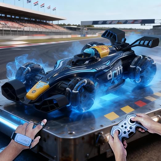 RC 4x4 Rise X One Drift Smoke Car, 2.4Ghz Hand Sensor Gesture Control Sports Racing Car, 360° Rotation with Lights, Music & Spin Stunt Remote Control Cars for 4+ | Best Birthday Gift