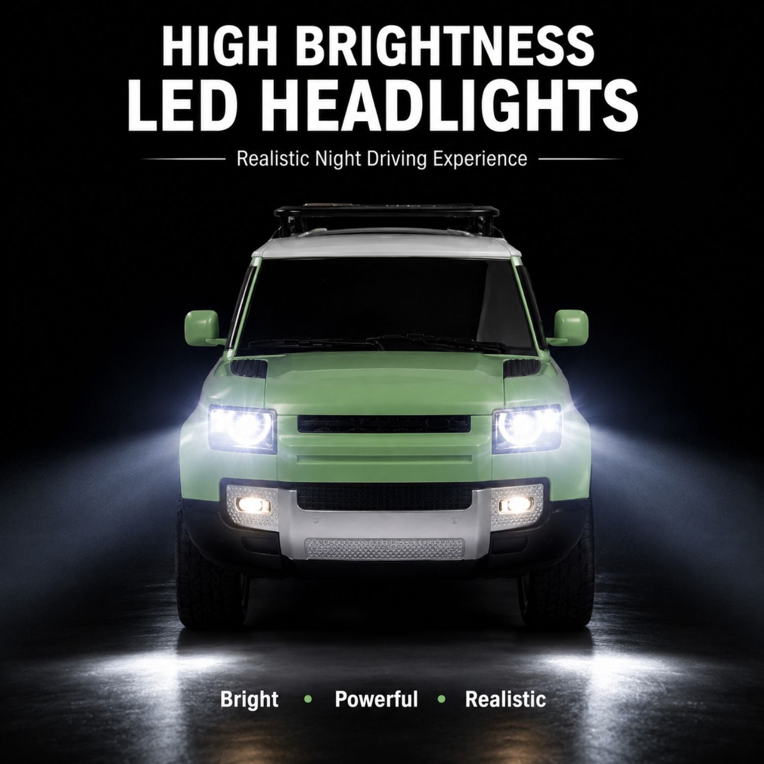 Crazinos Defender GREEN - RC SUV with LED Lights & Smoke Effect (1:16 Scale)