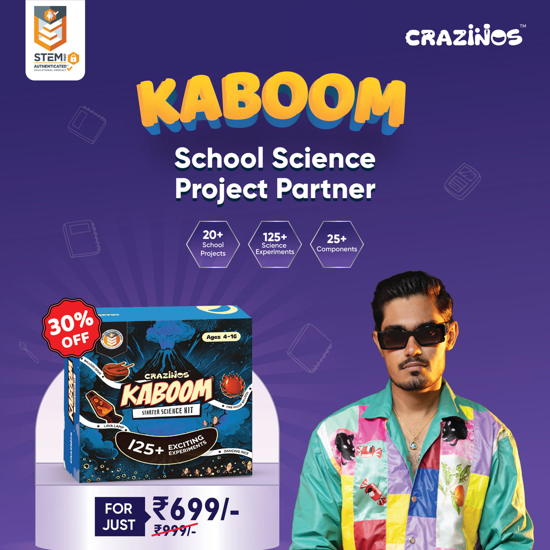 Kaboom Kit for Kids | 125+ Experiments | for Boys and Girls Ages 4–16 | STEM Education Toy for School Projects, Birthday, Return Gifts | from Crazy XYZ