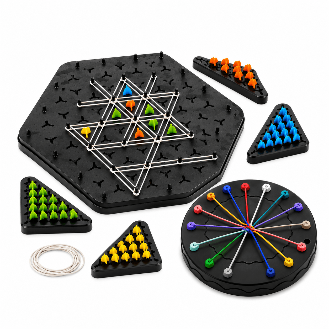 CRAZINOS Rope Puzzle & Triangle Chess Combo Game Set | Brain Teaser Strategy Board Games for Kids & Adults