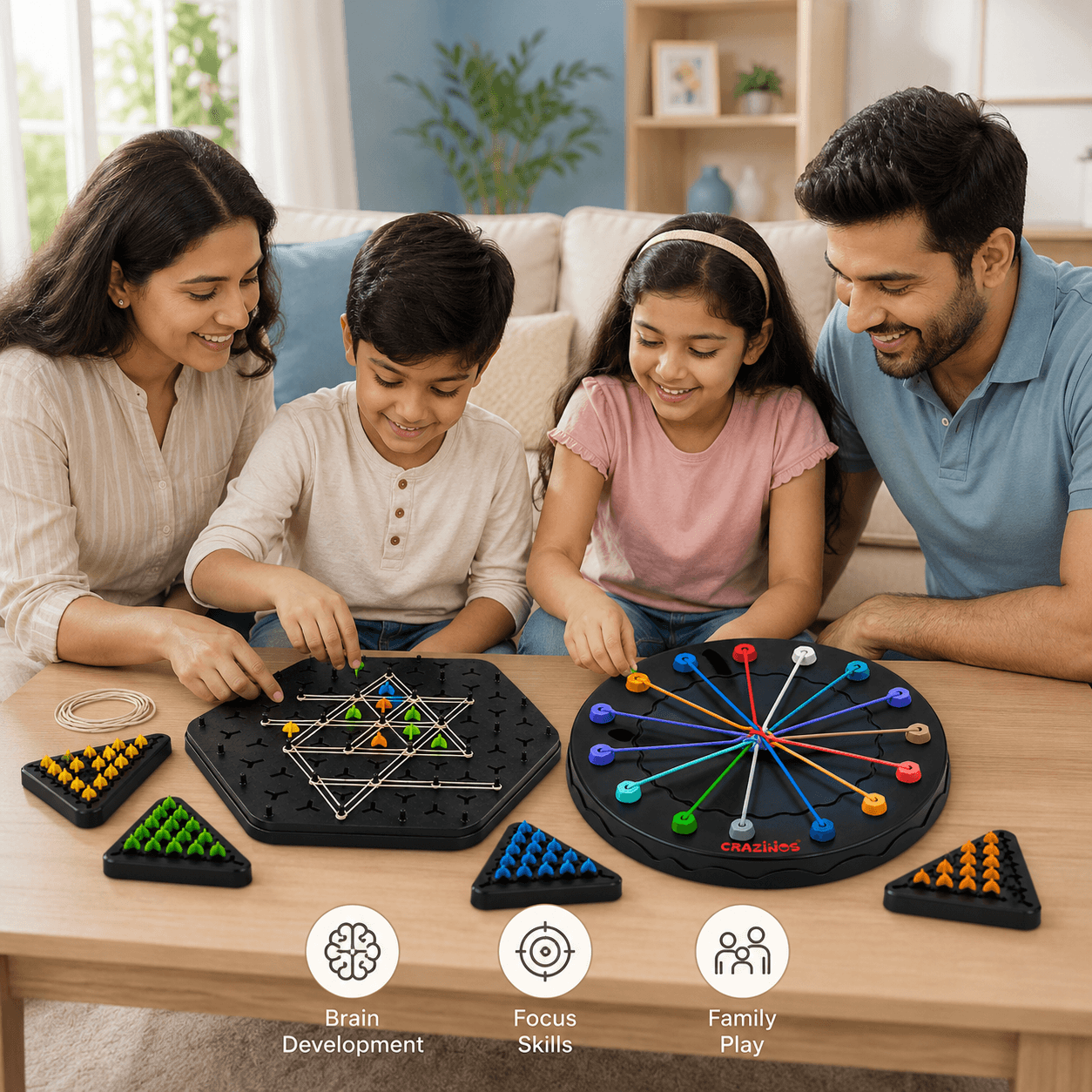 CRAZINOS Rope Puzzle & Triangle Chess Combo Game Set | Brain Teaser Strategy Board Games for Kids & Adults