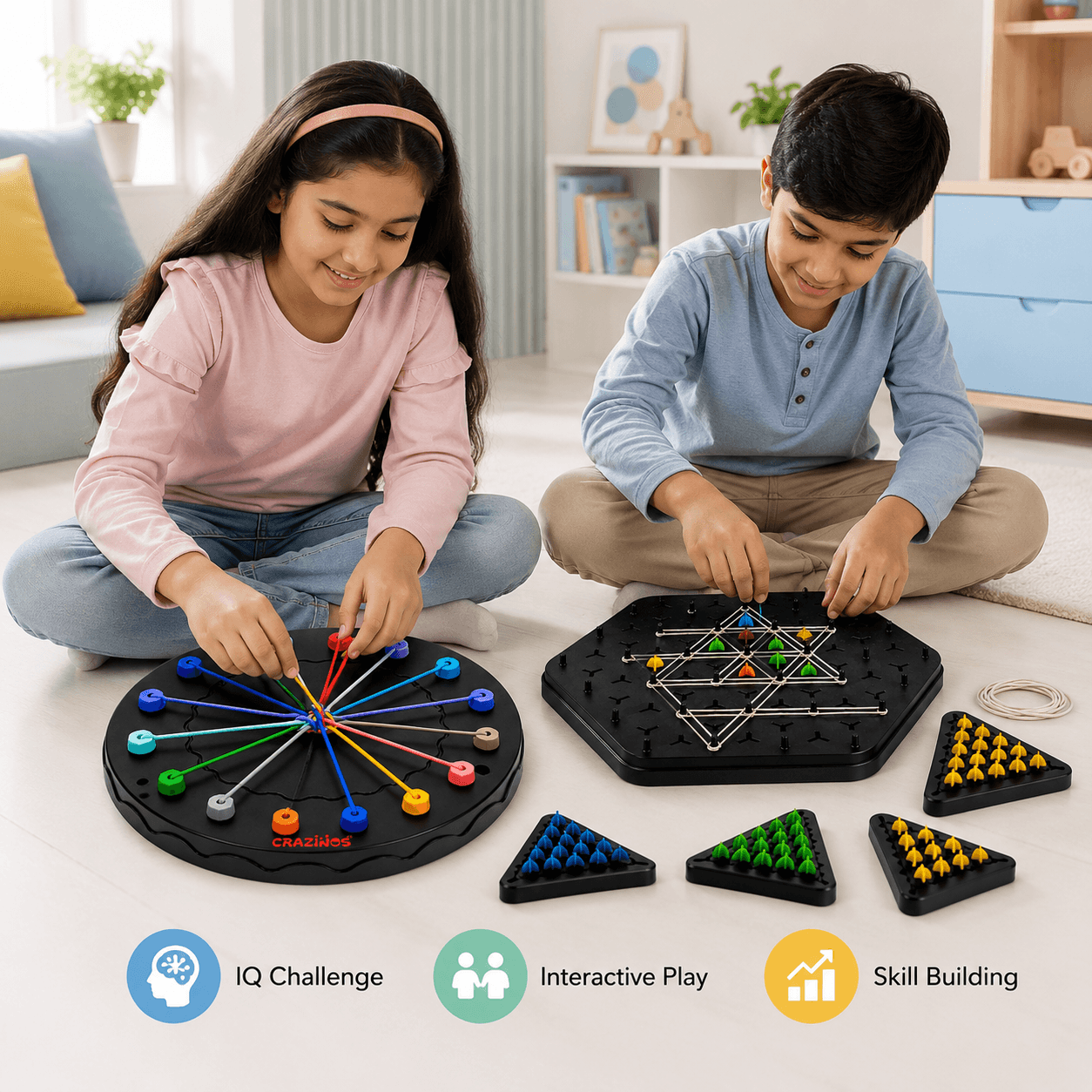 CRAZINOS Rope Puzzle & Triangle Chess Combo Game Set | Brain Teaser Strategy Board Games for Kids & Adults