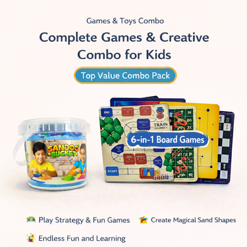 Crazinos 2-in-1 Educational Combo for Kids | 1KG Kinetic Sand + 6-in-1 Board Games | Age 3+