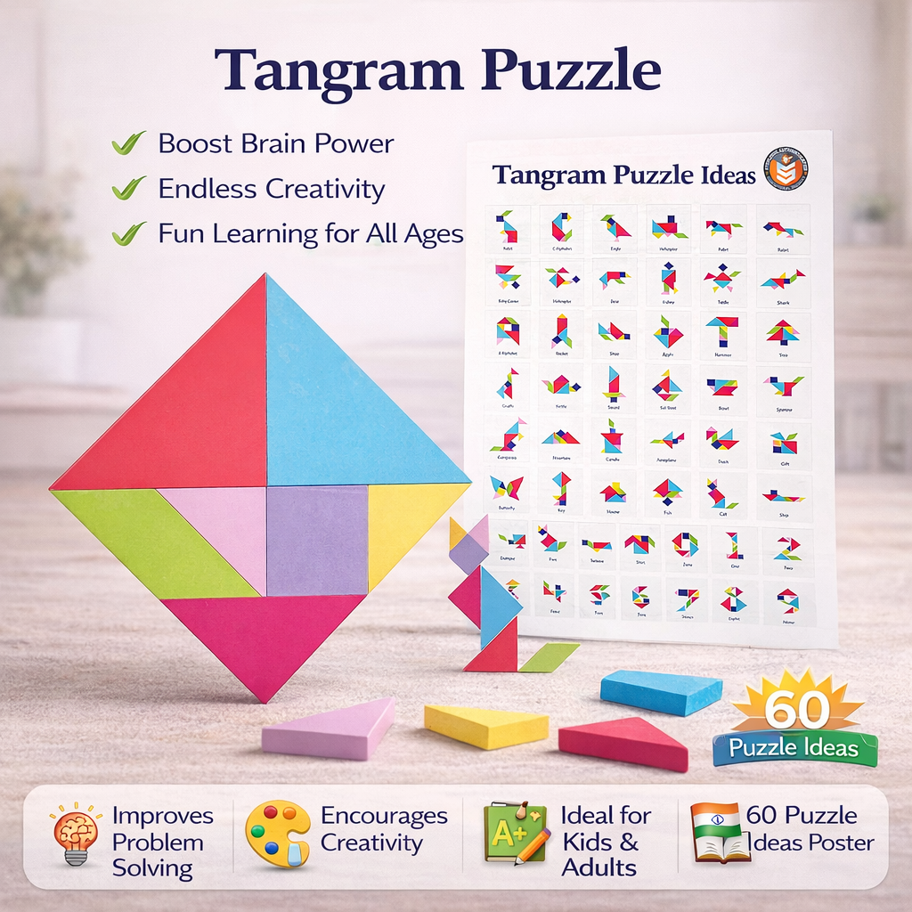 Crazinos 3-in-1 Learning Combo for Kids | India Map Puzzle, Tangram & Musical Water Whistle | Educational Toys Age 3+
