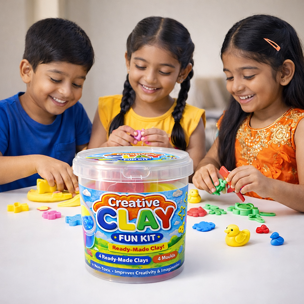 Crazinos Ready-Made slime Fun Bucket for Kids | 4 Ready-Made Clay Colours in bucket | 4 Moulds | Soft & Reusable DIY Clay Toy