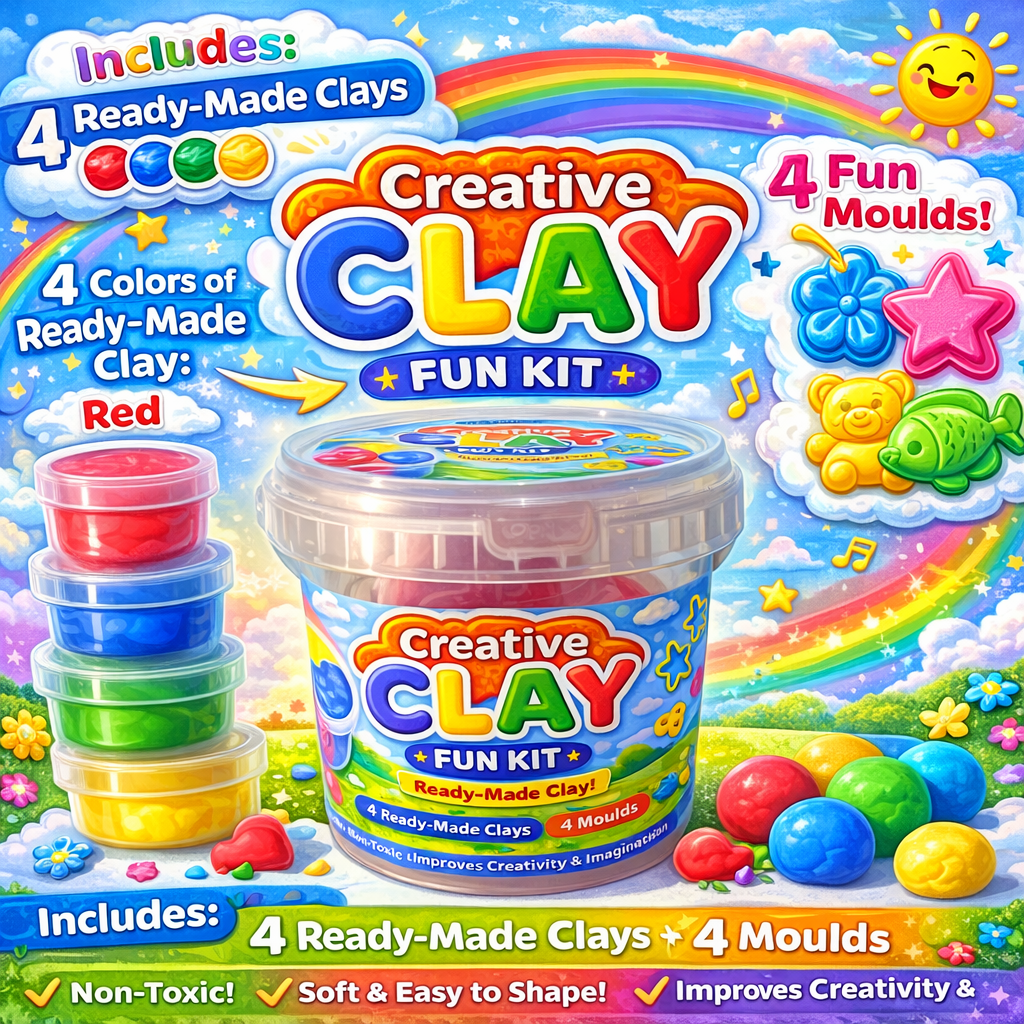 Crazinos Ready-Made slime Fun Bucket for Kids | 4 Ready-Made Clay Colours in bucket | 4 Moulds | Soft & Reusable DIY Clay Toy