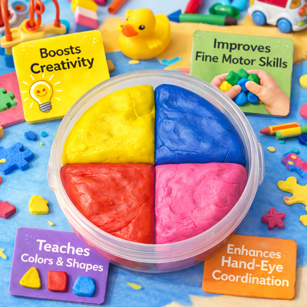 Crazinos Ready-Made slime Fun Bucket for Kids | 4 Ready-Made Clay Colours in bucket | 4 Moulds | Soft & Reusable DIY Clay Toy