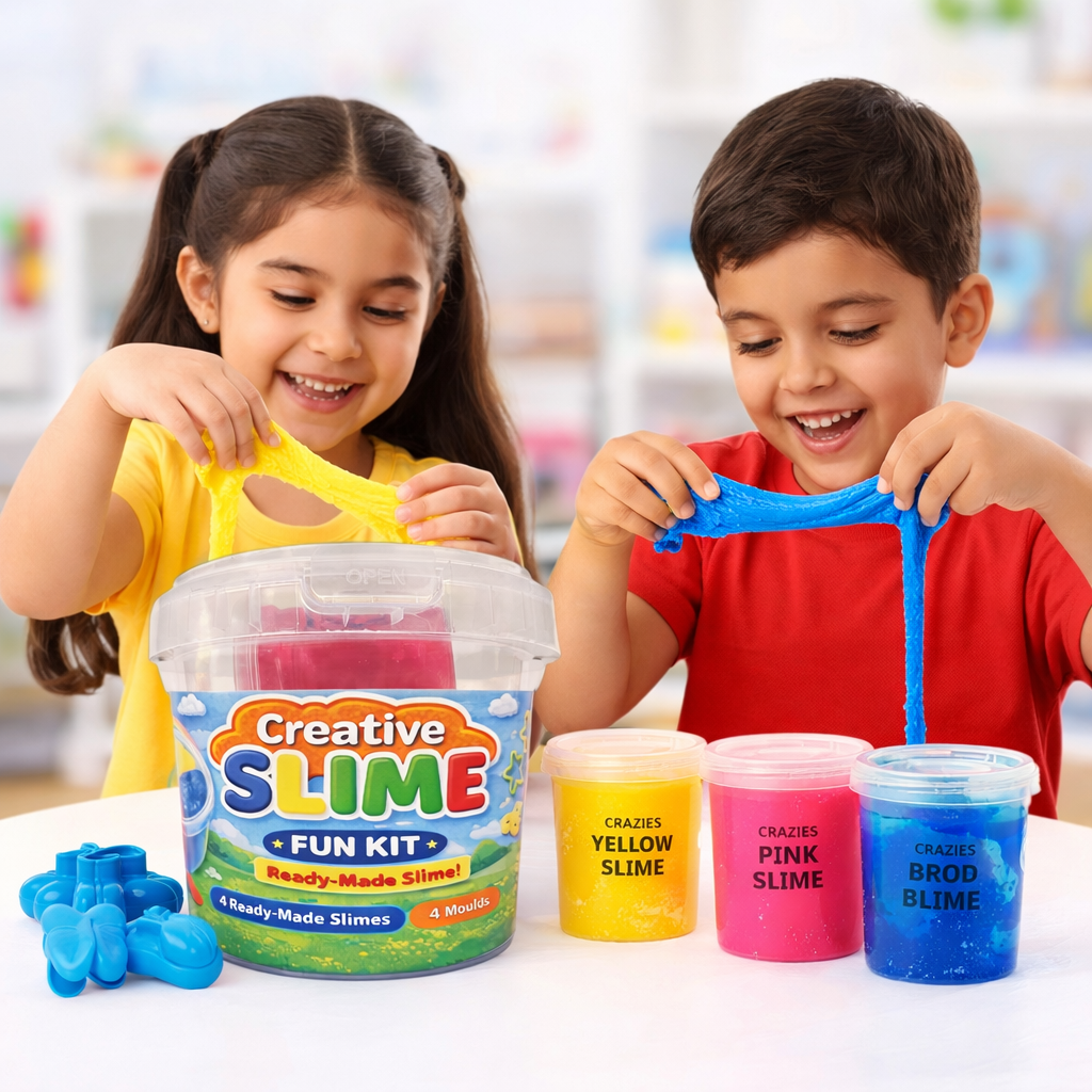 Crazinos Kids Ready Made Slime | Bucket Set with Moulds Art Slime