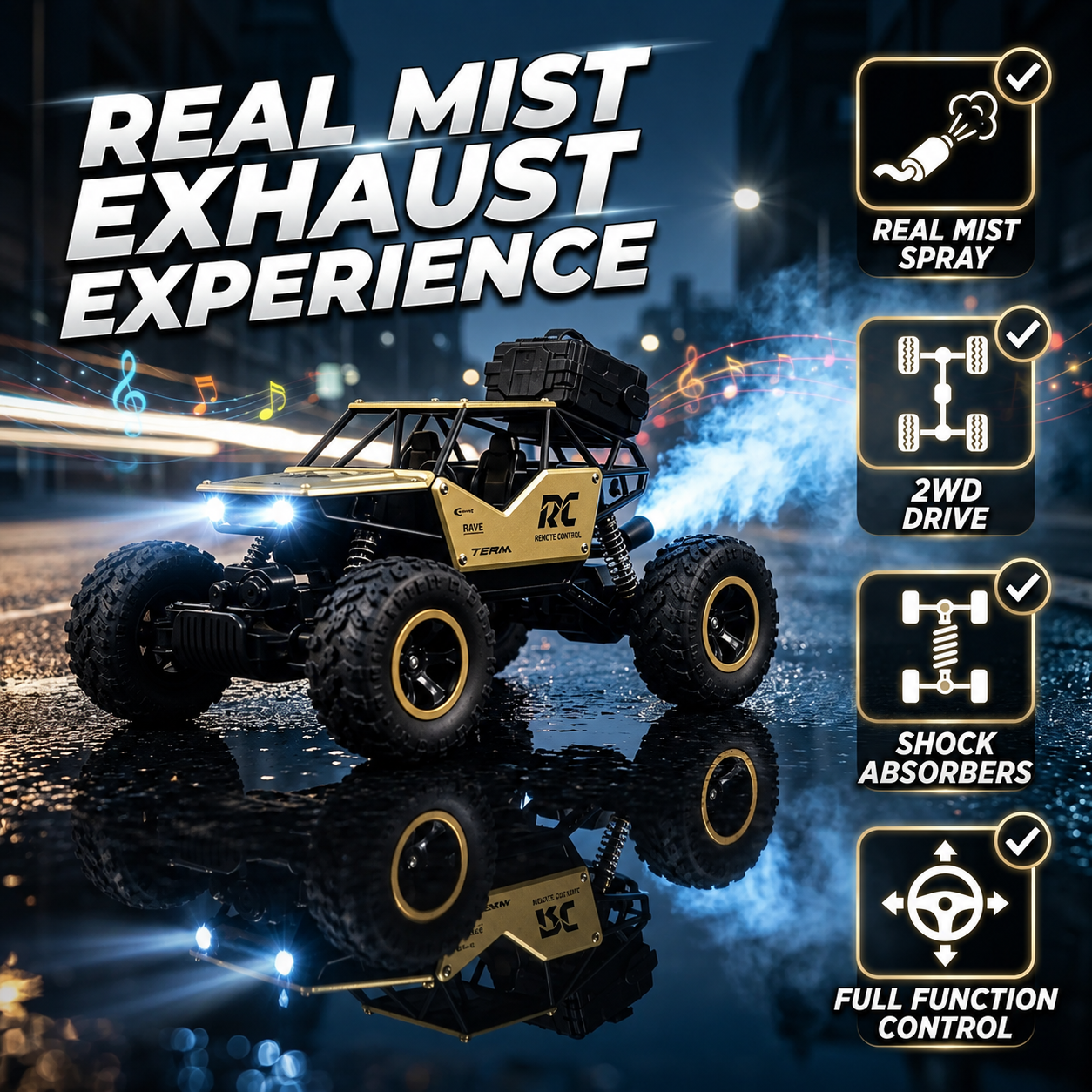 Crazinos Rock Explorer GOLDEN - RC Monster Truck with Smoke Effect (1:16)