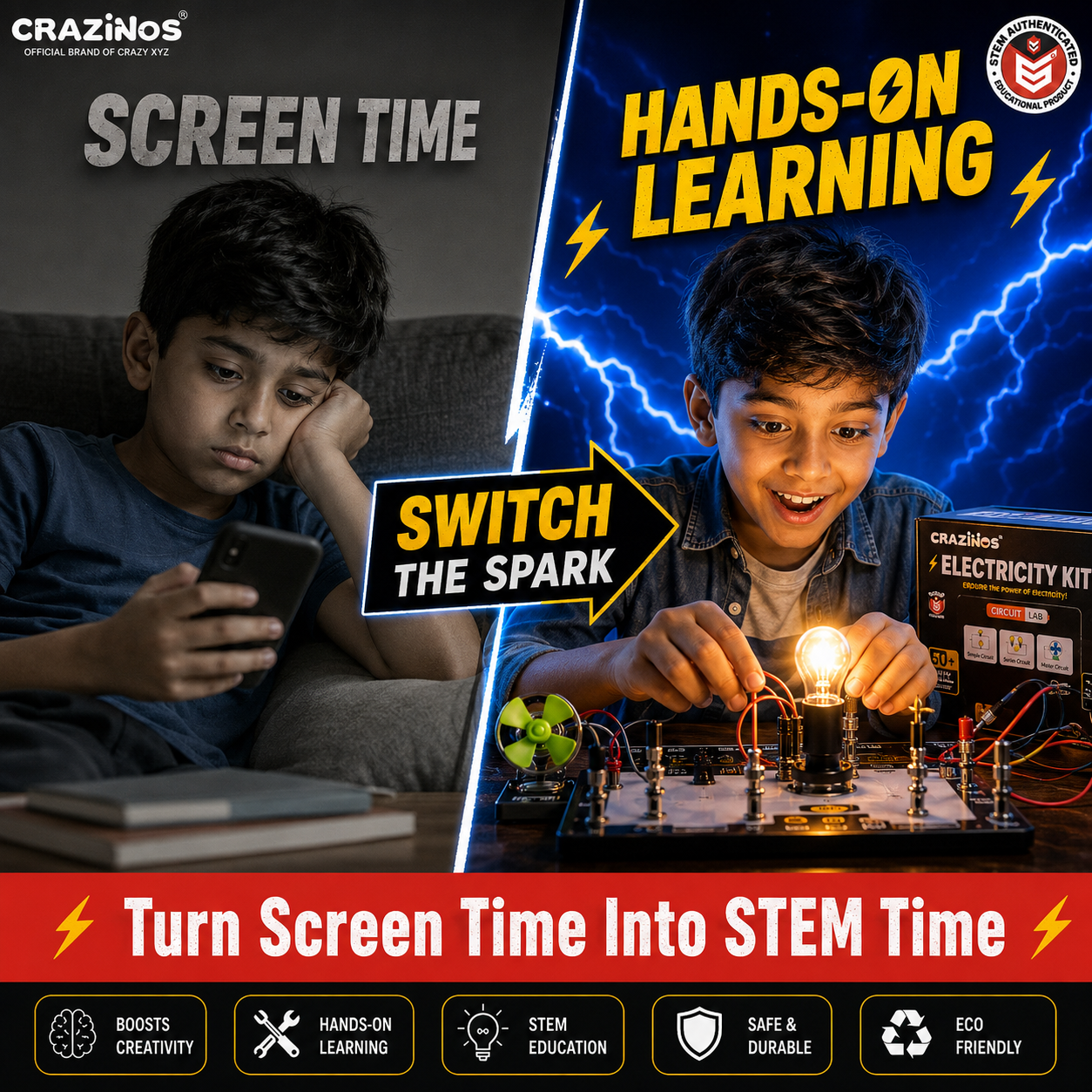 CRAZINOS Electricity Practical Kit – 50+ Circuit Experiments for