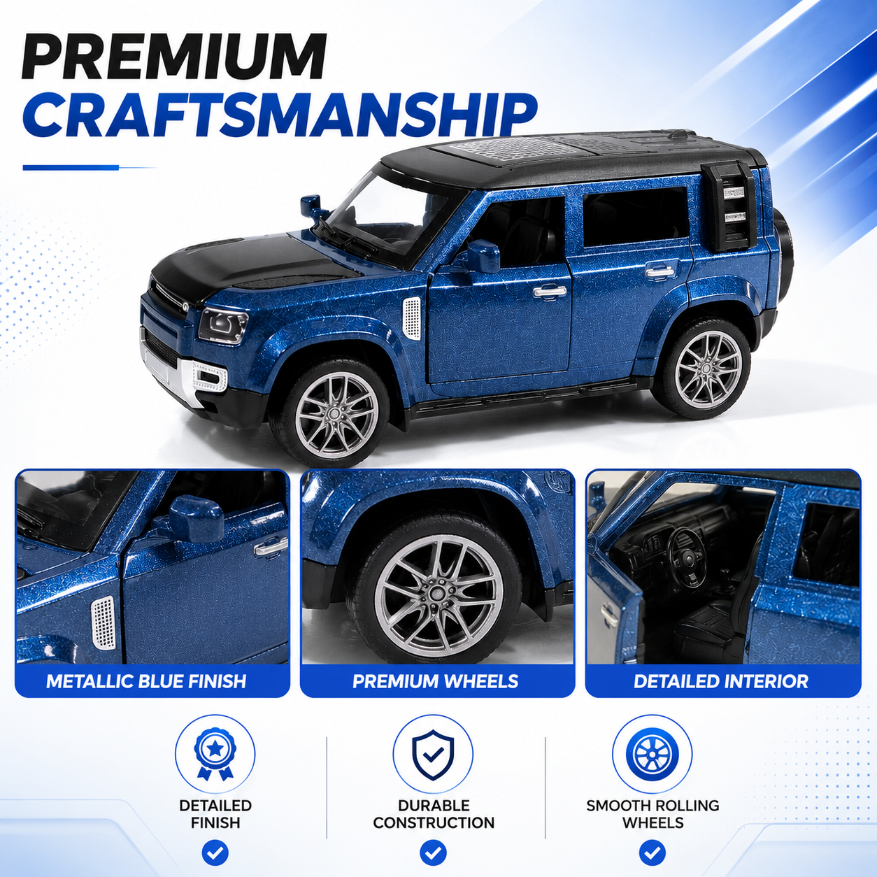 CRAZINOS Pull Back Toy Car with Openable Doors, Lights & Sound | Die-Cast Metal Car for Kids