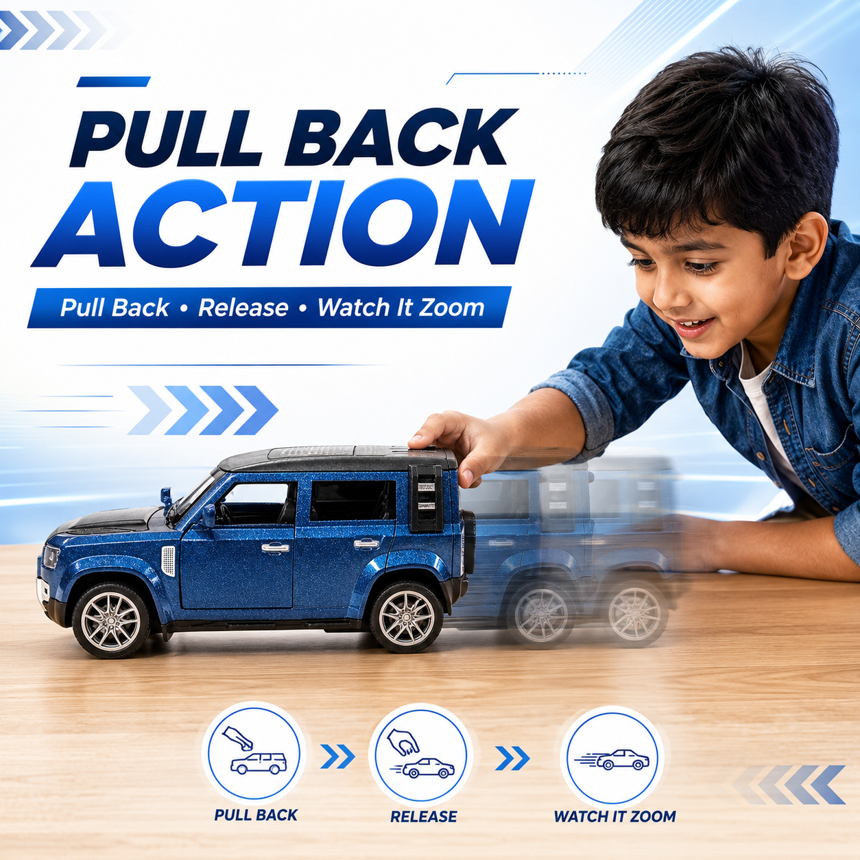 CRAZINOS Pull Back Toy Car with Openable Doors, Lights & Sound | Die-Cast Metal Car for Kids