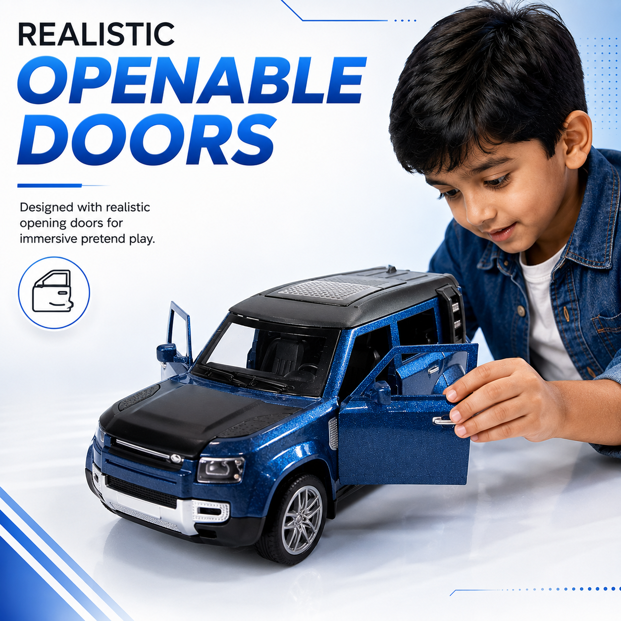CRAZINOS Pull Back Toy Car with Openable Doors, Lights & Sound | Die-Cast Metal Car for Kids