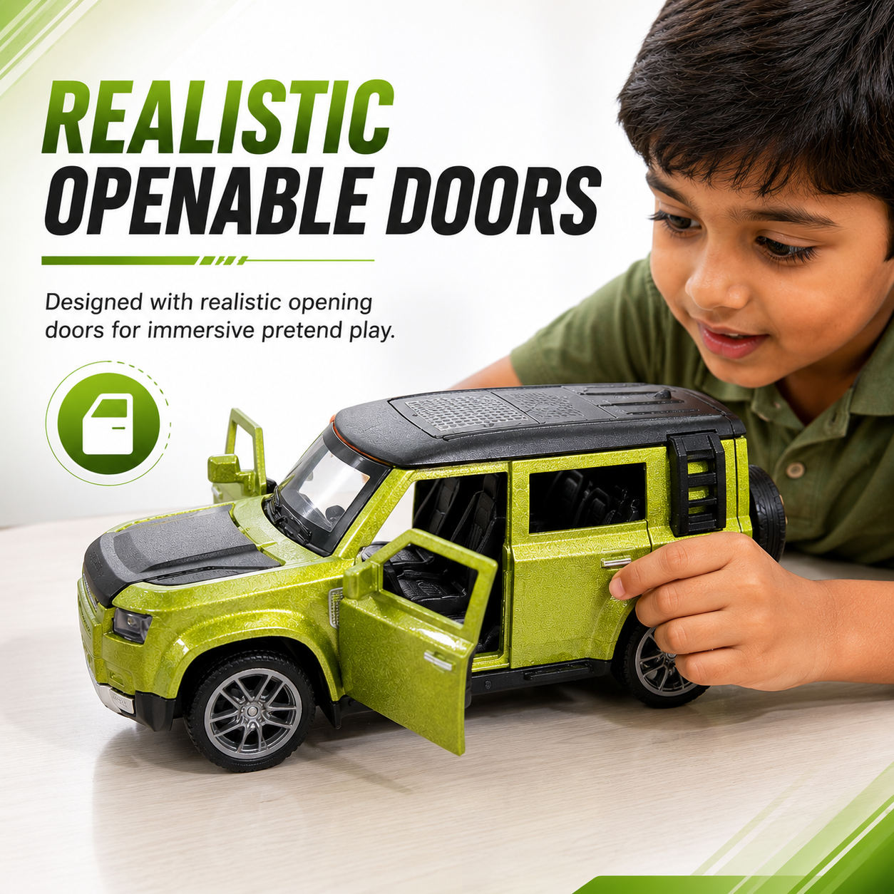 CRAZINOS Pull Back Toy Car with Openable Doors, Lights & Sound | Die-Cast Metal Car for Kids