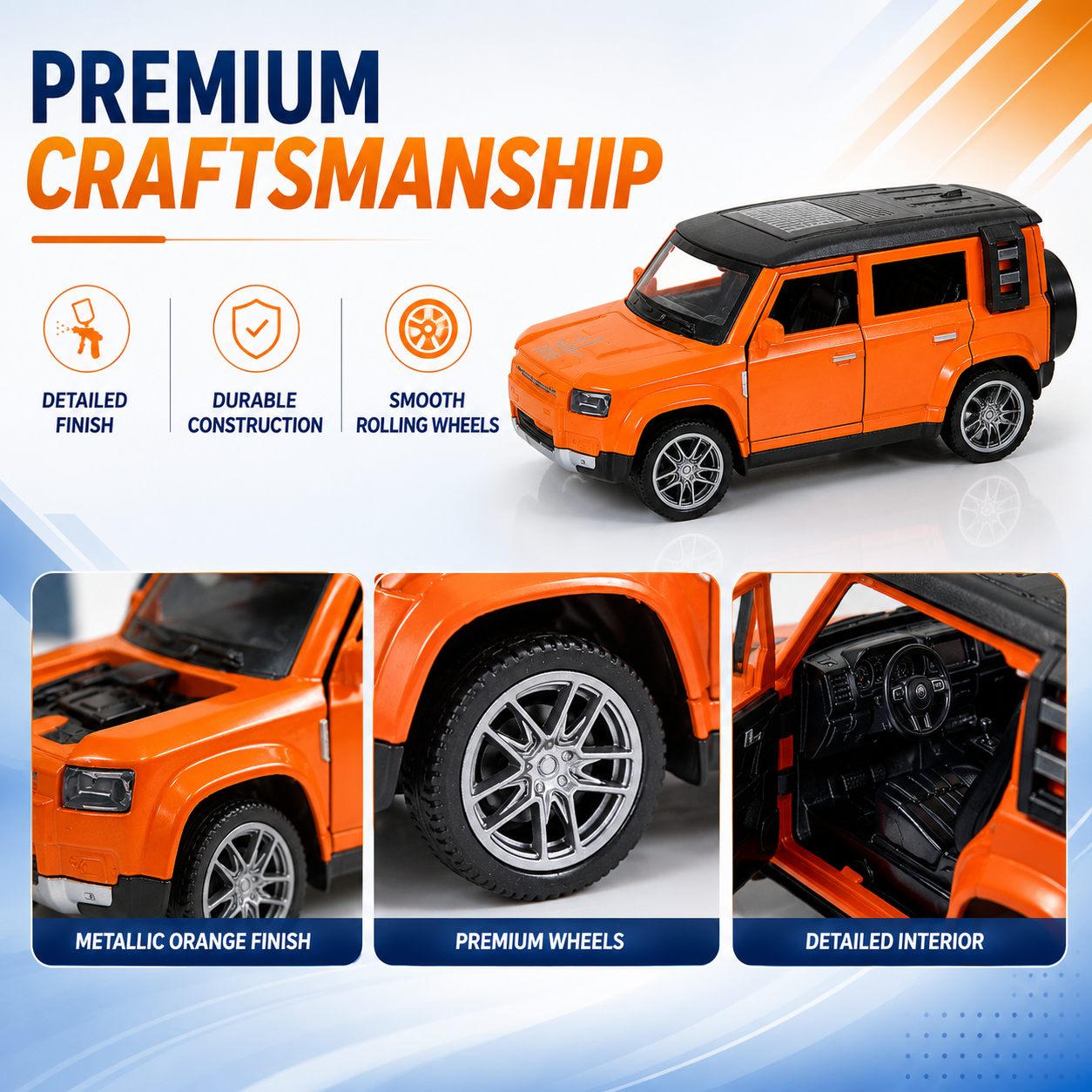 CRAZINOS Pull Back Toy Car with Openable Doors, Lights & Sound | Die-Cast Metal Car for Kids