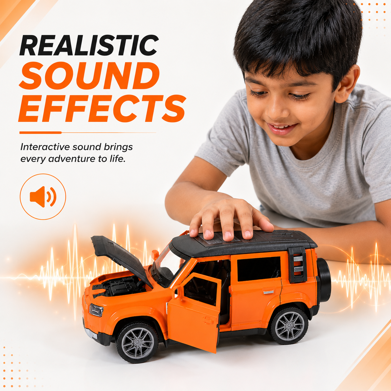 CRAZINOS Pull Back Toy Car with Openable Doors, Lights & Sound | Die-Cast Metal Car for Kids