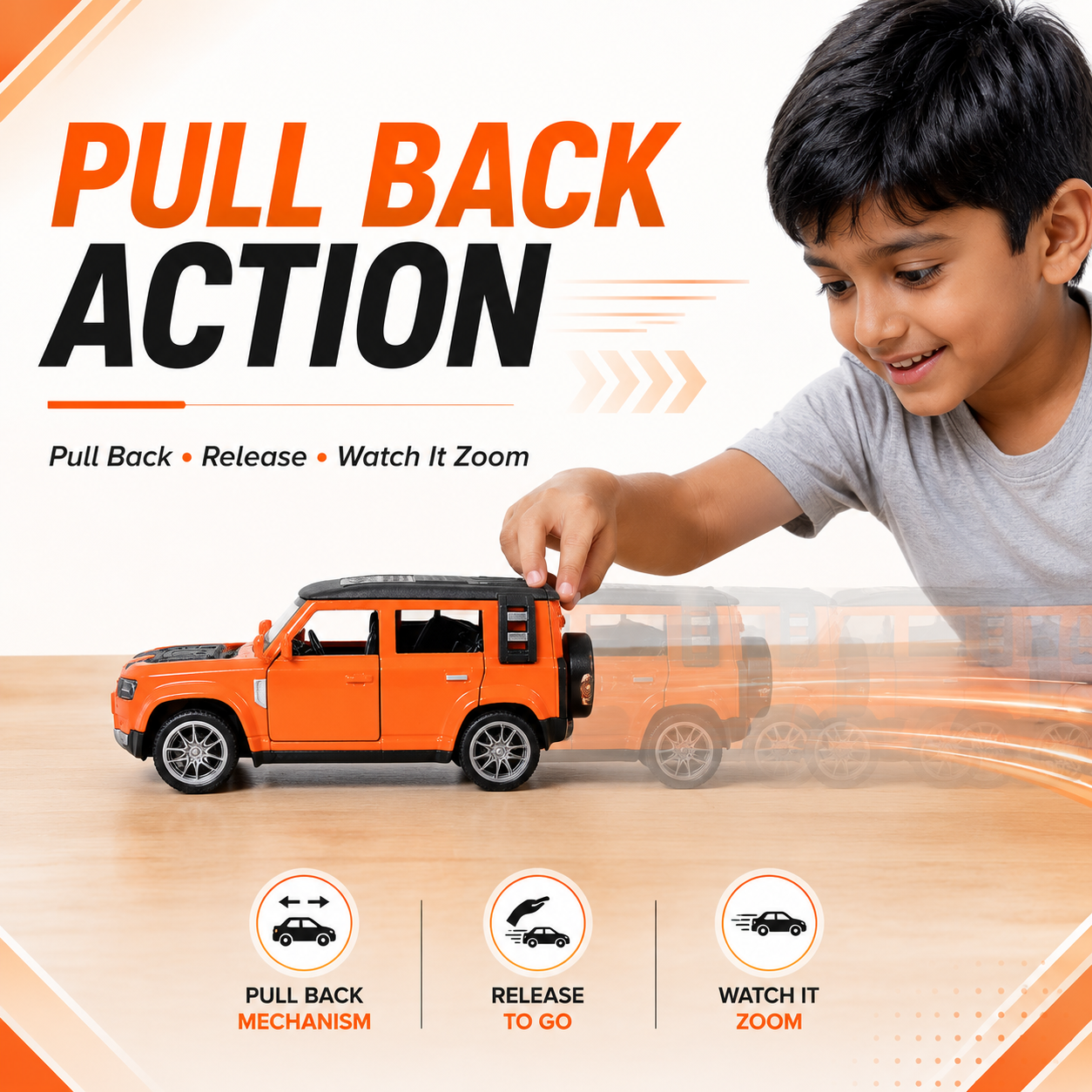 CRAZINOS Pull Back Toy Car with Openable Doors, Lights & Sound | Die-Cast Metal Car for Kids