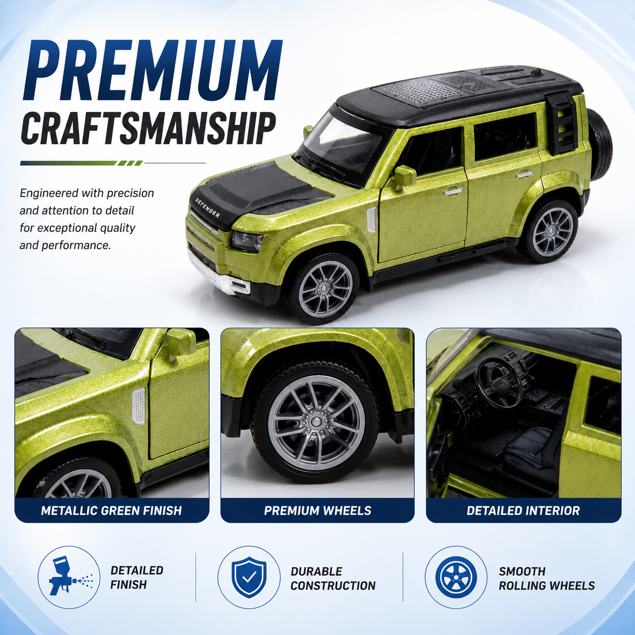 CRAZINOS Pull Back Toy Car with Openable Doors, Lights & Sound | Die-Cast Metal Car for Kids