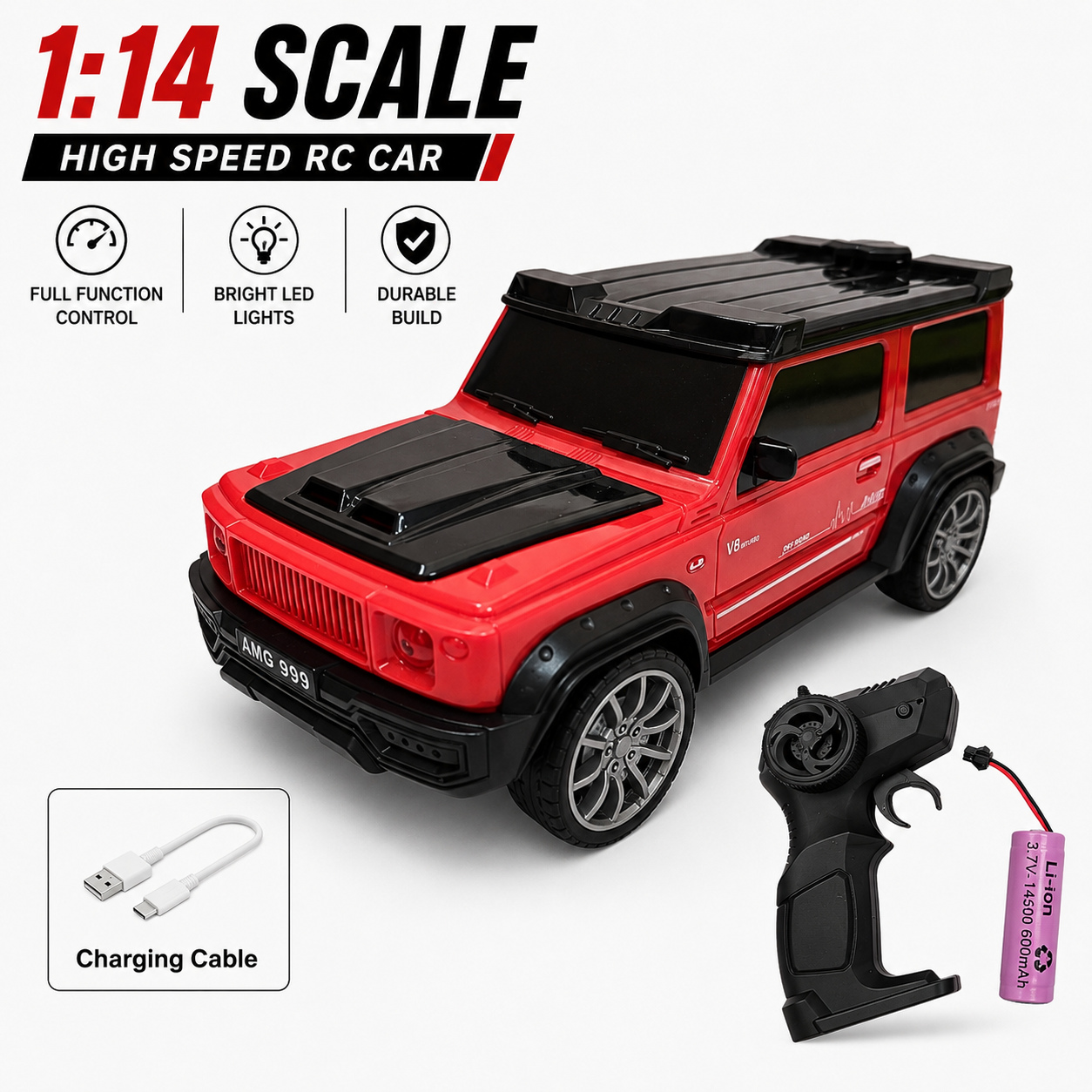 G-Class Remote Control SUV Car Toy for Kids - Rechargeable battery. LED Light & Music Off-Road RC Car (1:14 Scale)